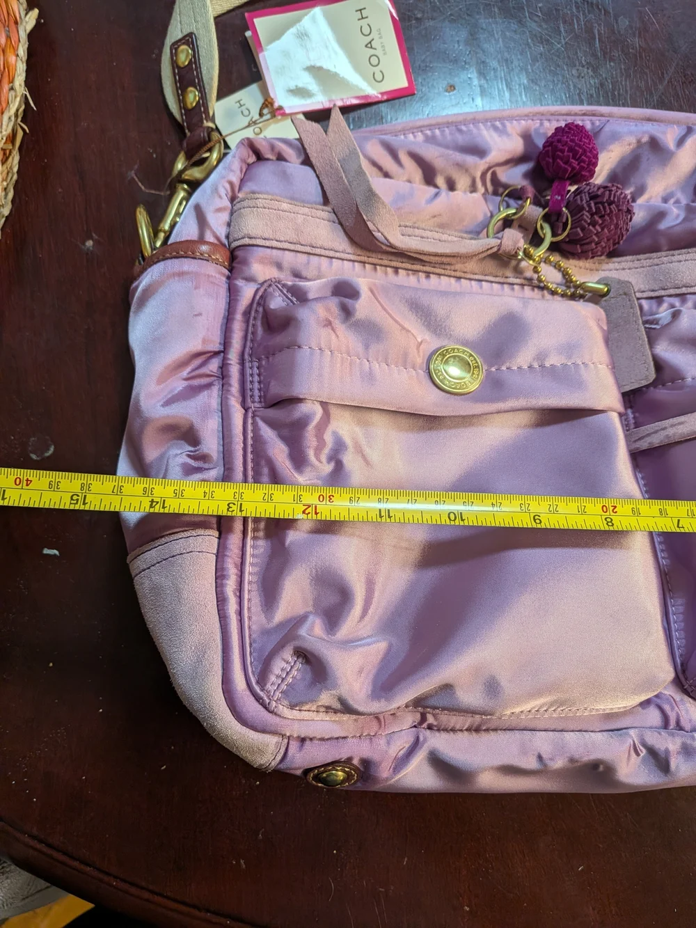 Coach Pink Nylon Crossbody with Pom Pom Charm